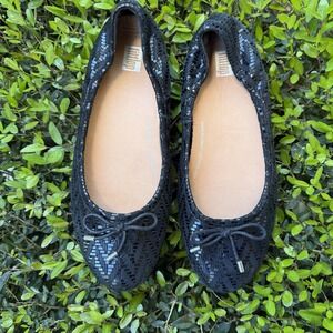 FitFlop Delicato Bow Sequin Ballet Flats Black Sz 8.5 Comfort Arch Support Flex